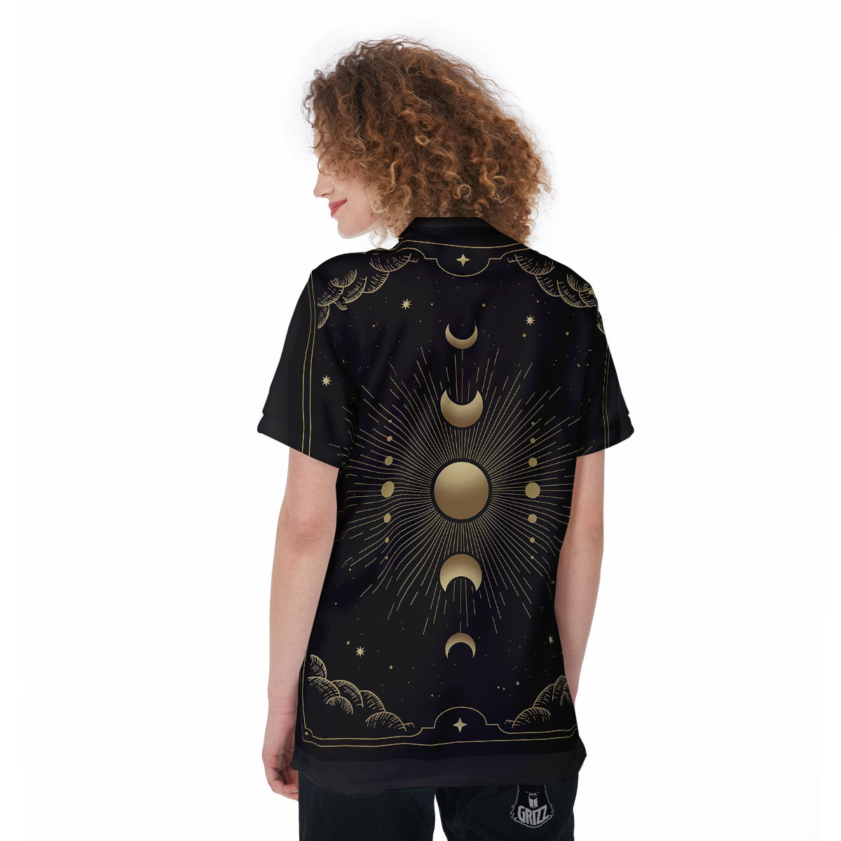 Phases And Eclipse Print Women's Golf Shirts-grizzshop