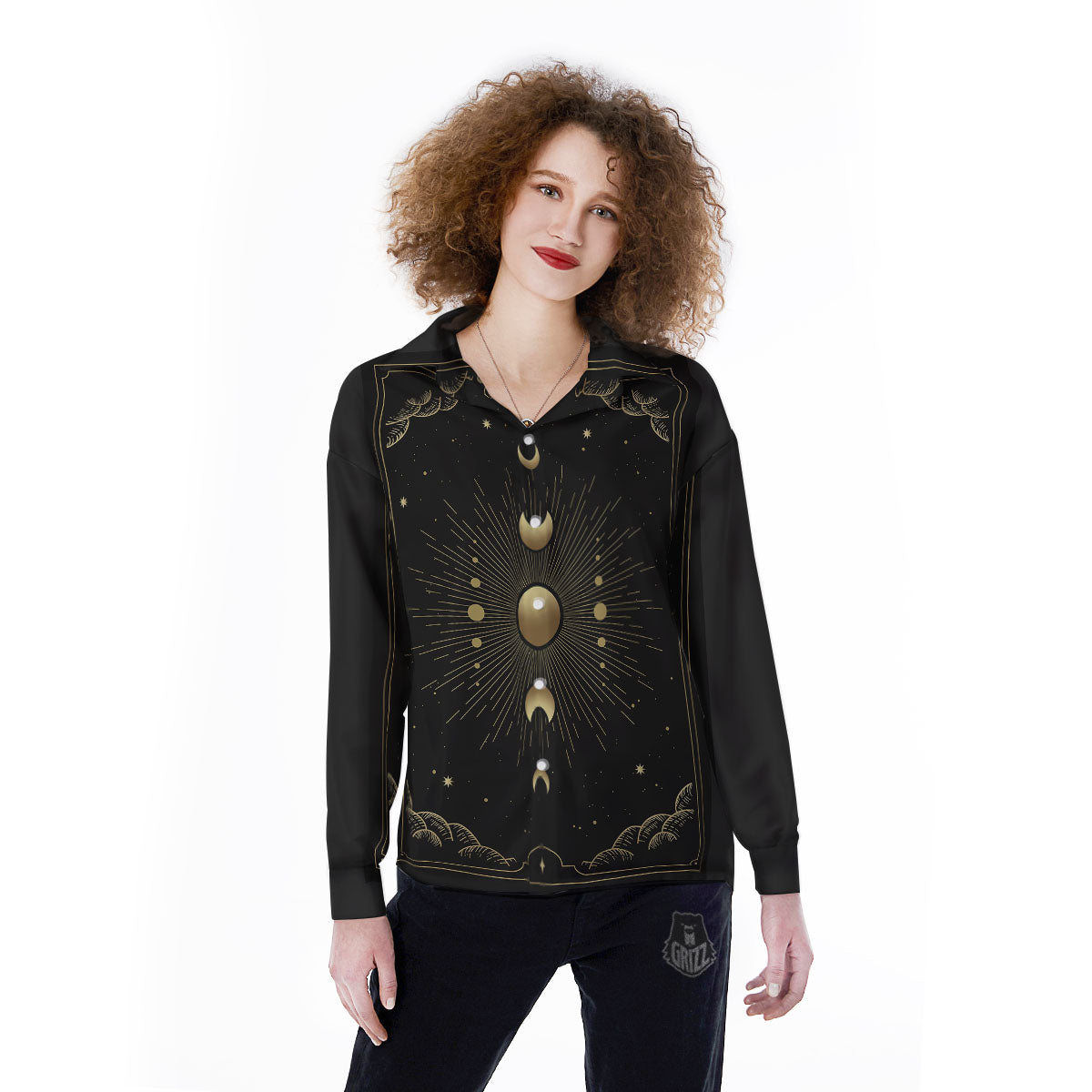 Phases And Eclipse Print Women's Long Sleeve Shirts-grizzshop