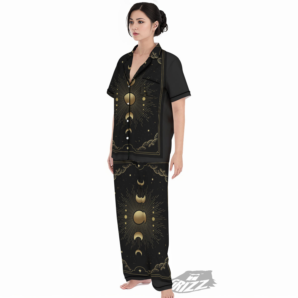 Phases And Eclipse Print Women's Pajamas Set-grizzshop