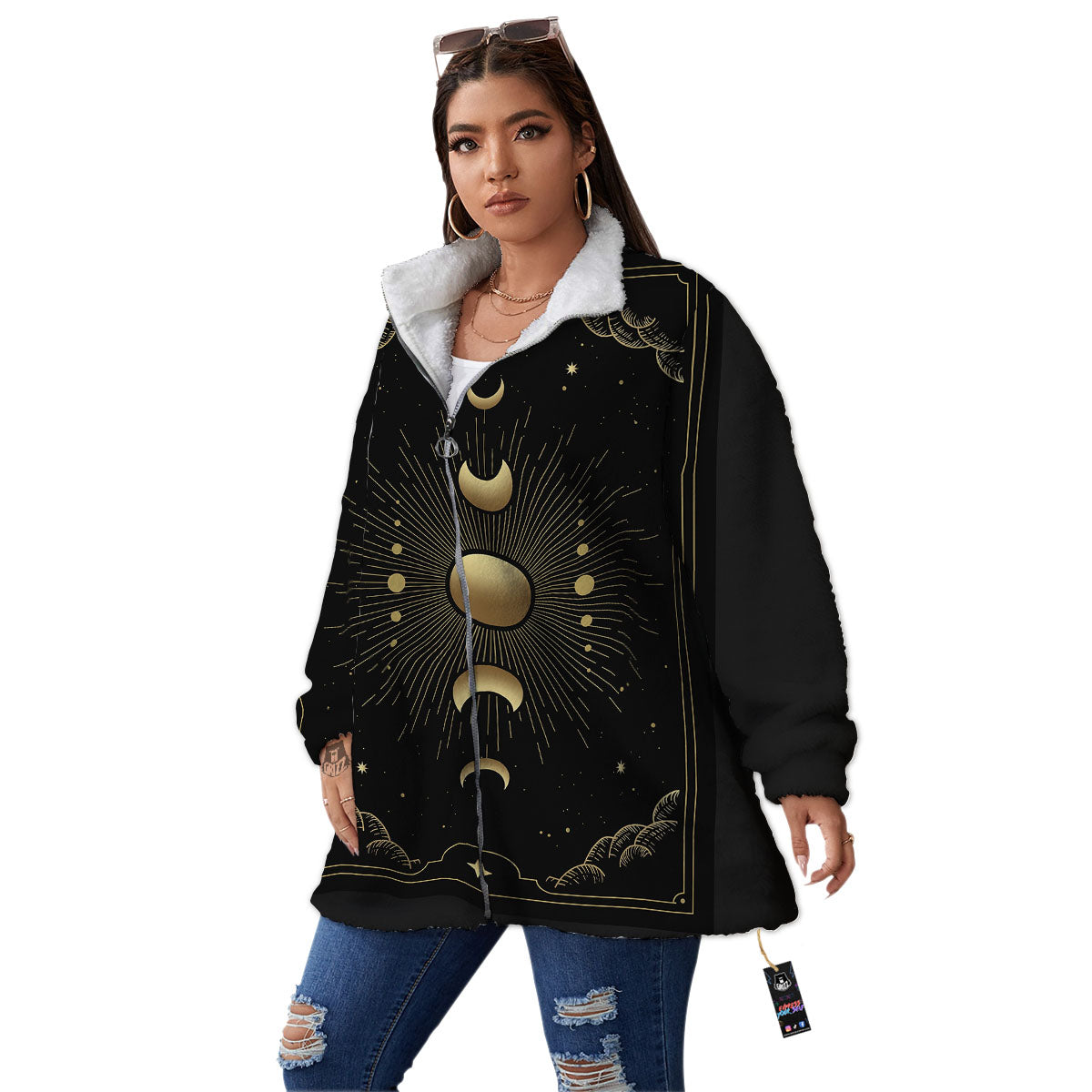 Phases And Eclipse Print Women's Sherpa Jacket-grizzshop