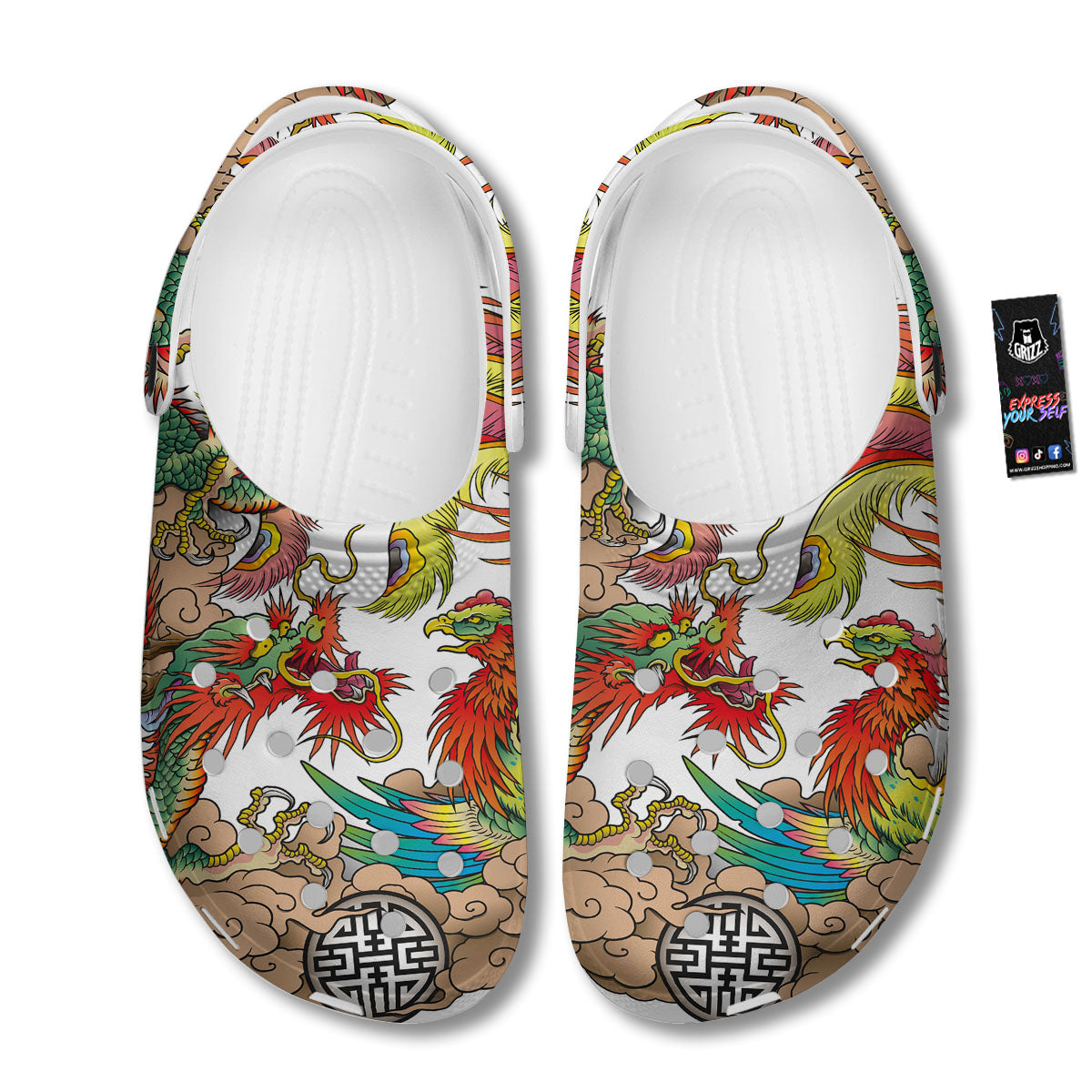 Phoenix And Dragon Japanese Tattoo Print Clog-grizzshop