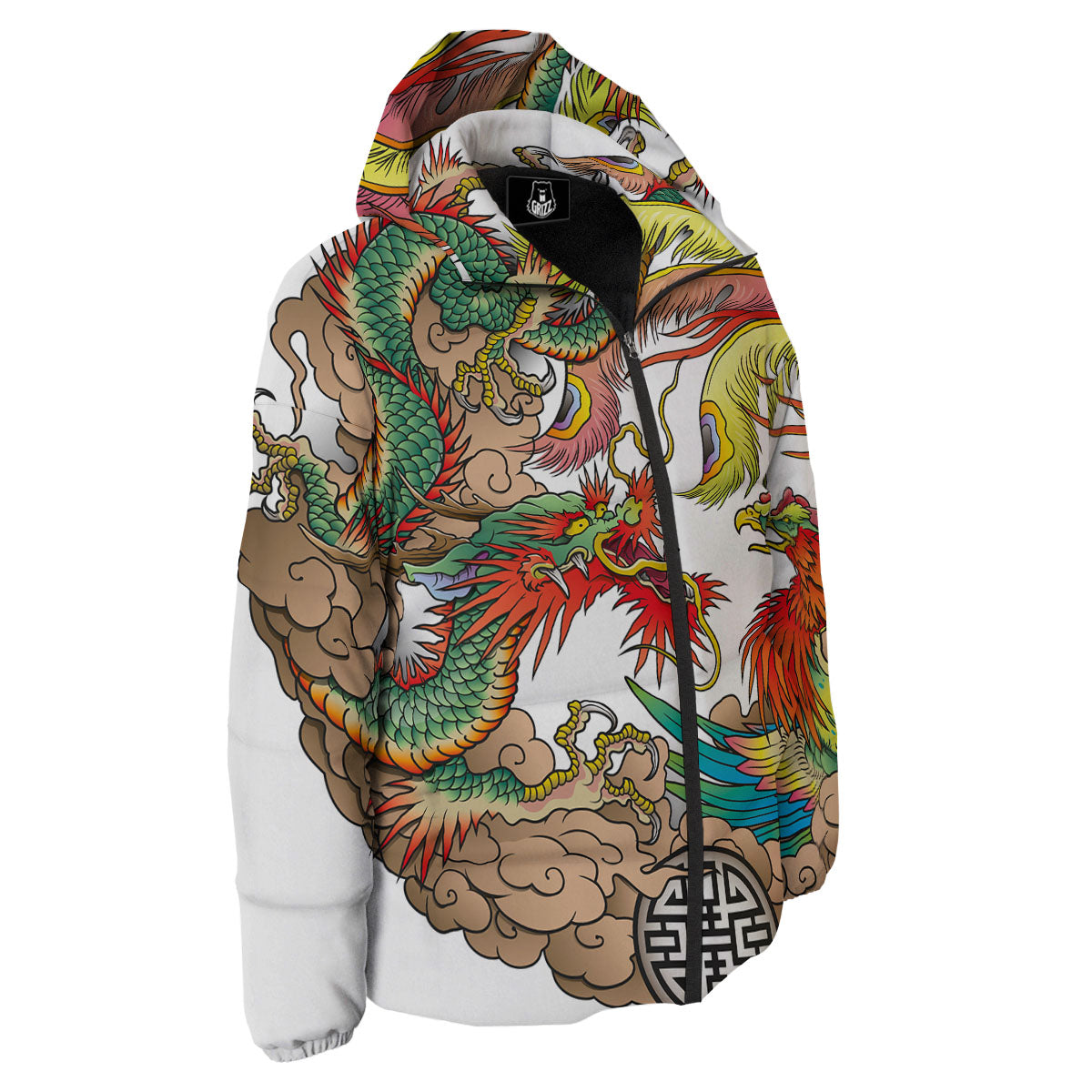 Phoenix And Dragon Japanese Tattoo Print Down Jacket-grizzshop