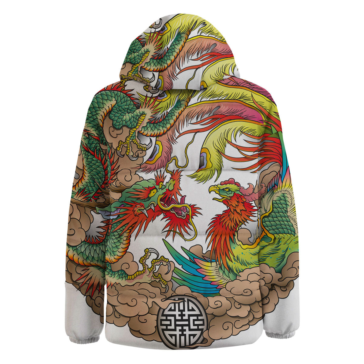 Phoenix And Dragon Japanese Tattoo Print Down Jacket-grizzshop
