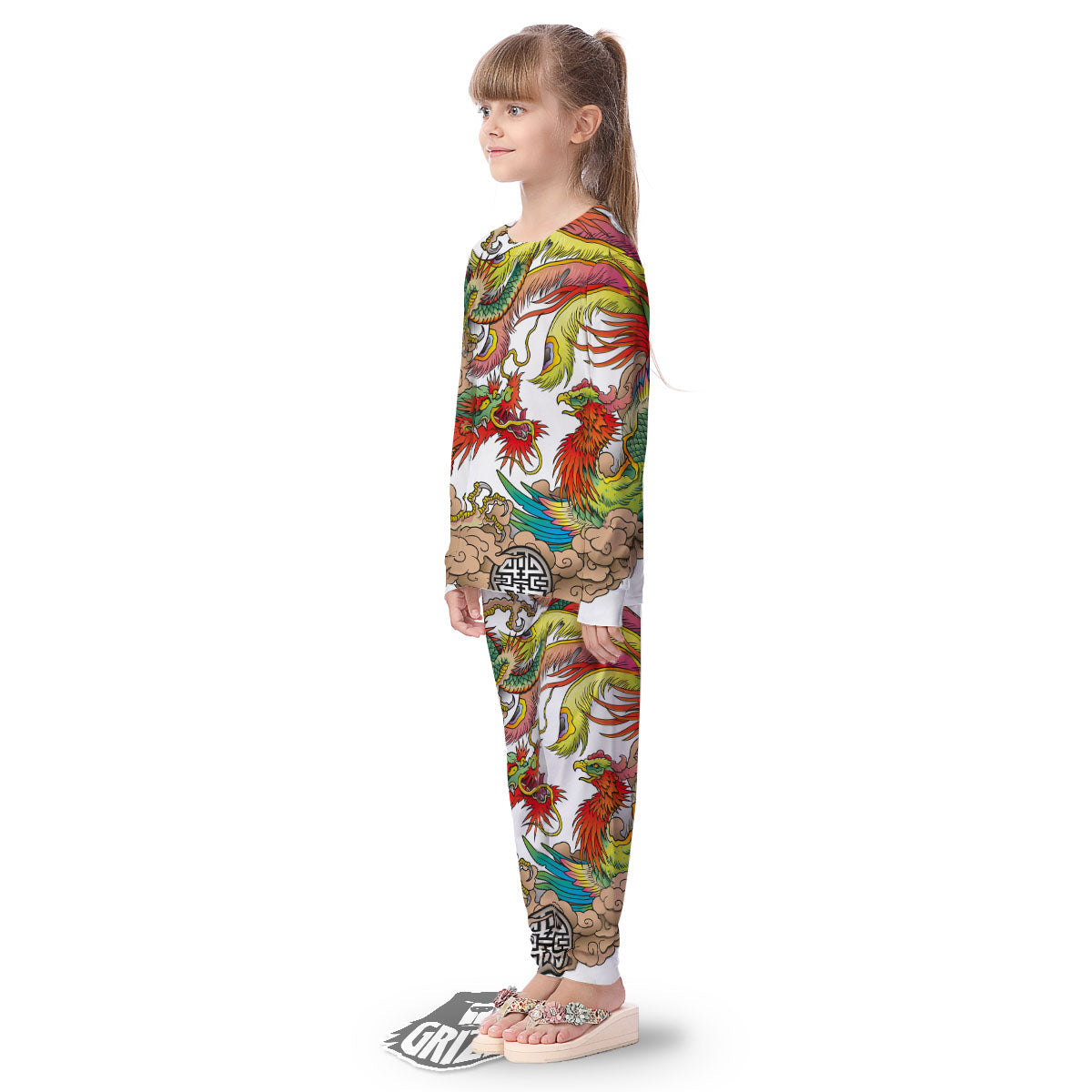 Phoenix And Dragon Japanese Tattoo Print Kid's Pajamas-grizzshop