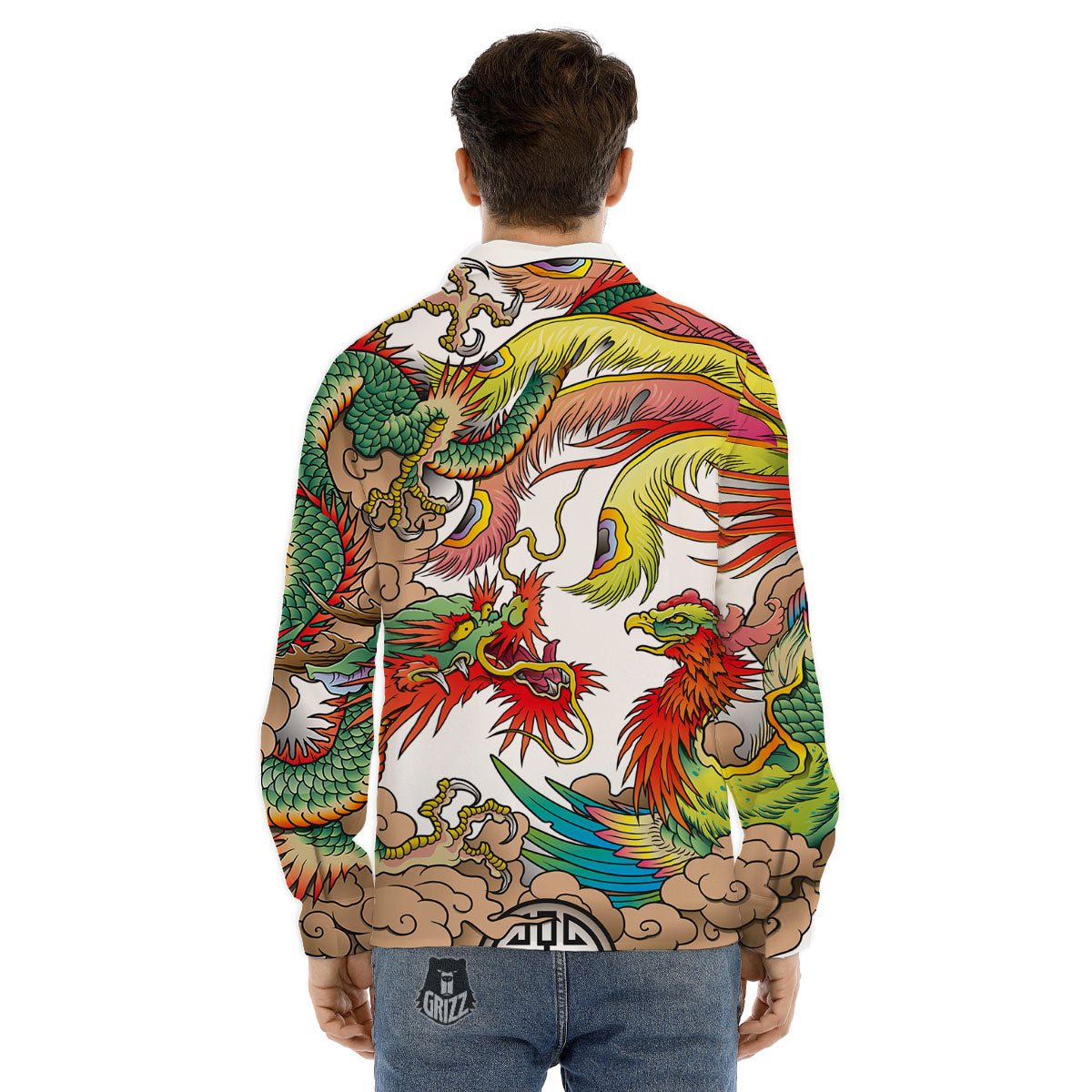 Phoenix And Dragon Japanese Tattoo Print Men's Dress Shirts-grizzshop