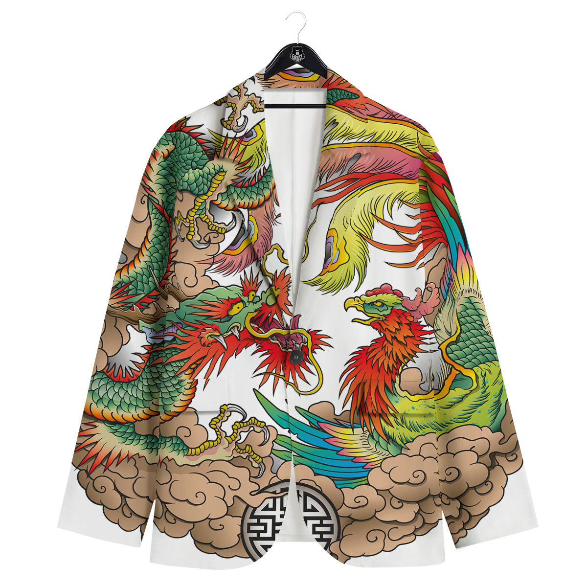 Phoenix And Dragon Japanese Tattoo Print Men's Sport Coat-grizzshop