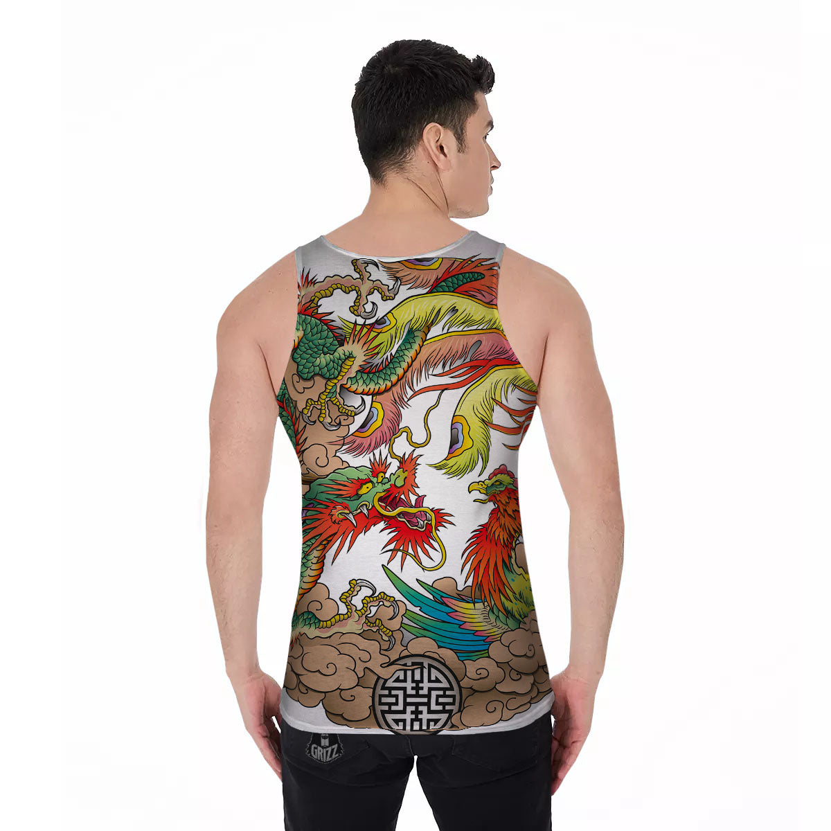 Phoenix And Dragon Japanese Tattoo Print Men's Tank Top-grizzshop