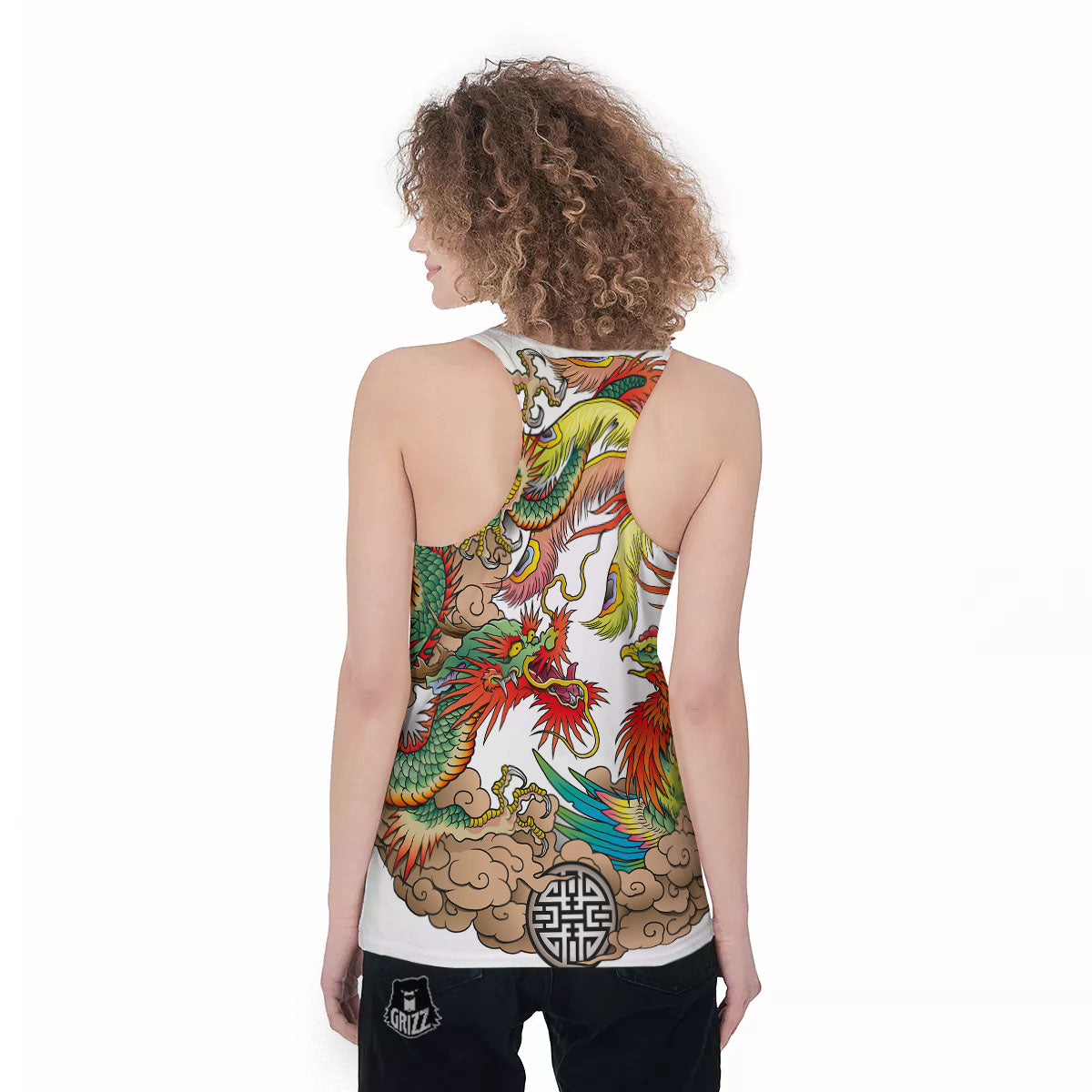 Phoenix And Dragon Japanese Tattoo Print Women's Racerback Tank Top-grizzshop