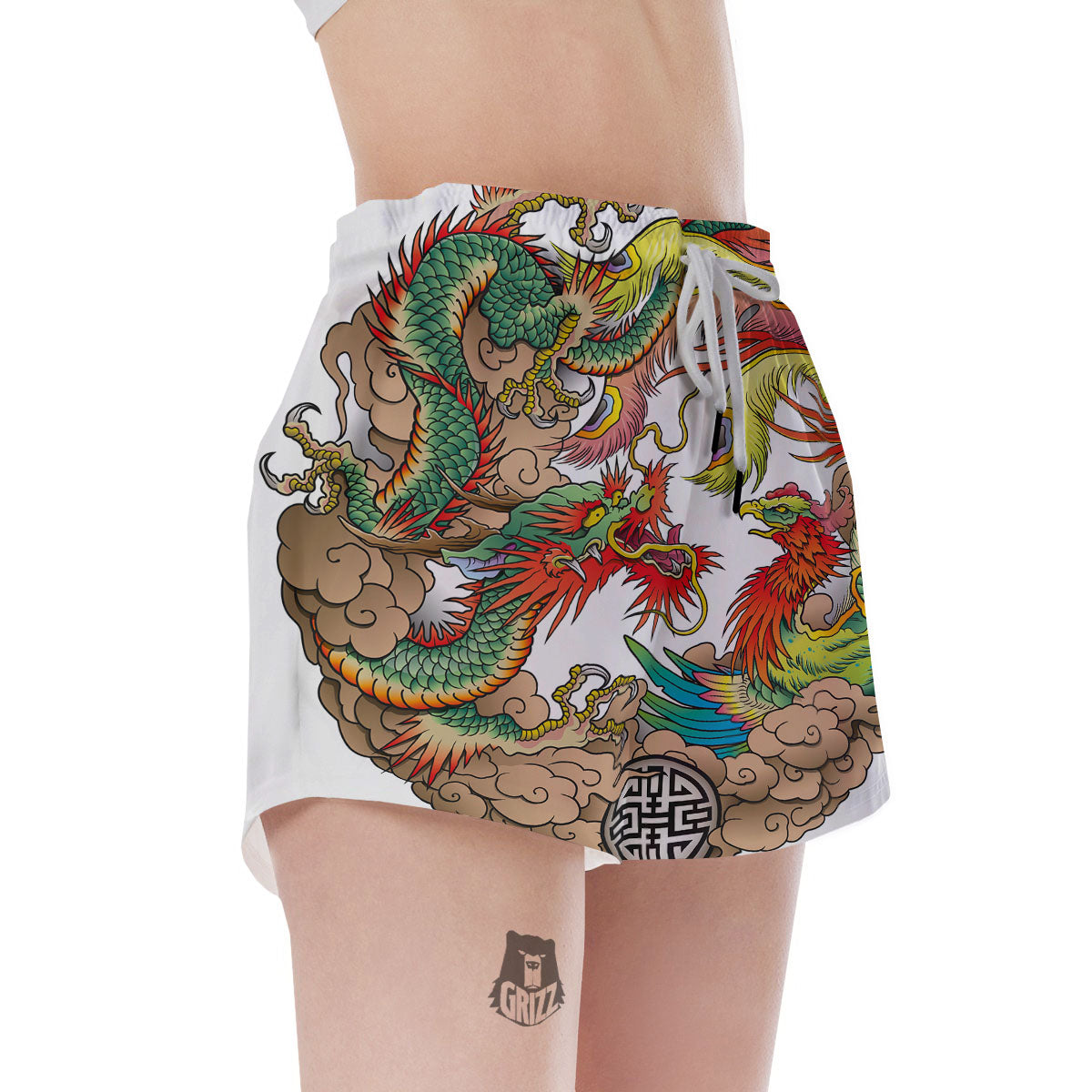 Phoenix And Dragon Japanese Tattoo Print Women's Shorts-grizzshop