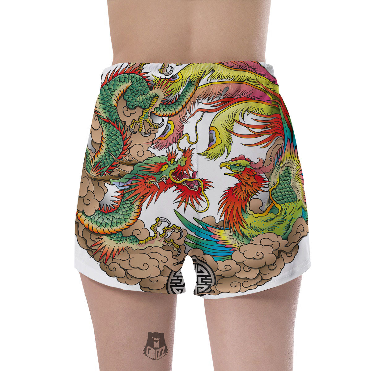 Phoenix And Dragon Japanese Tattoo Print Women's Shorts-grizzshop