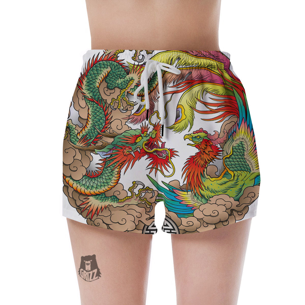 Phoenix And Dragon Japanese Tattoo Print Women's Shorts-grizzshop