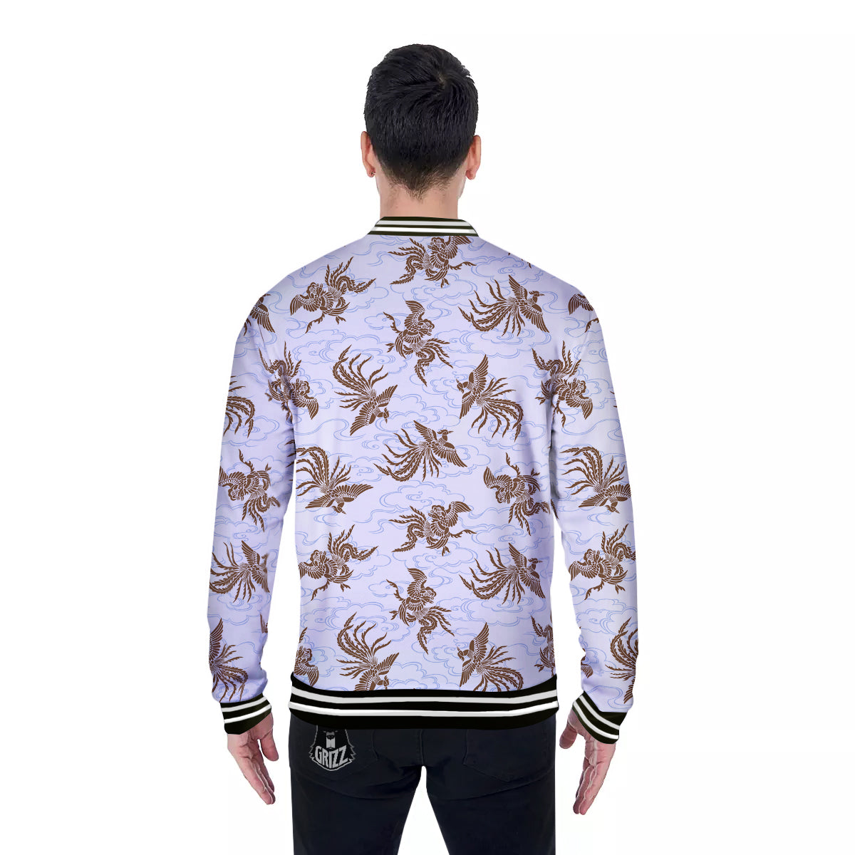 Phoenix Brown Print Pattern Baseball Jacket-grizzshop