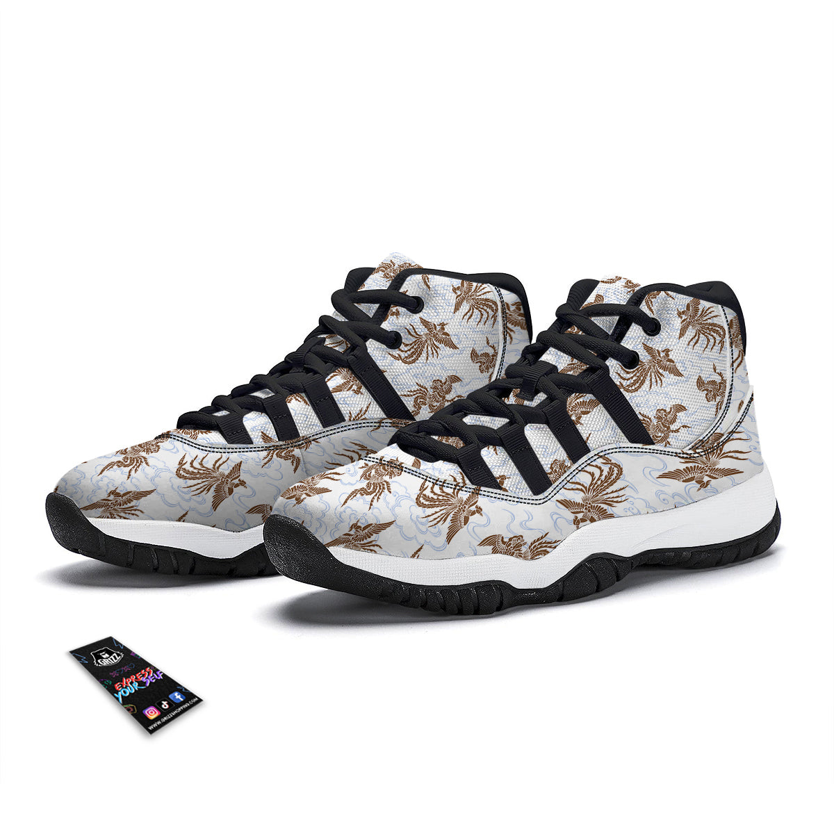 Phoenix Brown Print Pattern Black Bball Shoes-grizzshop