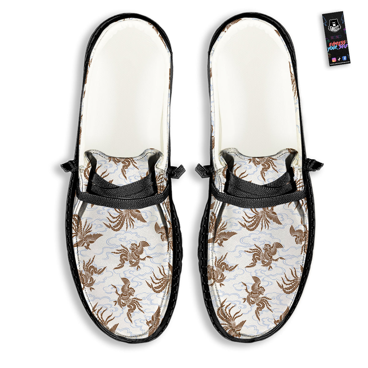 Phoenix Brown Print Pattern Black Loafers-grizzshop