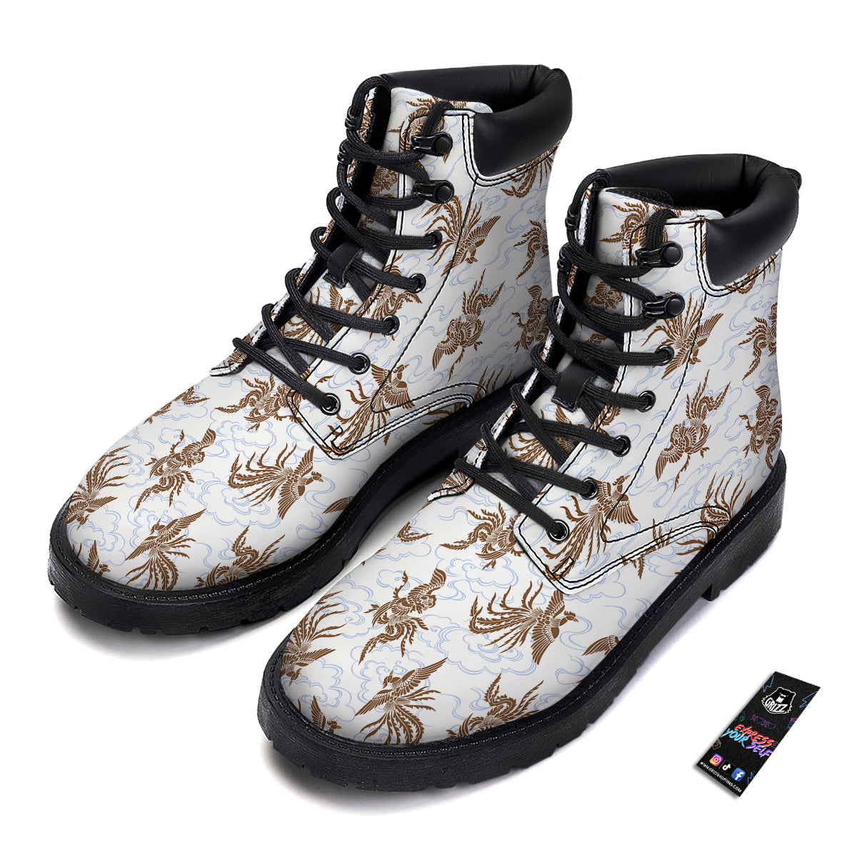 Phoenix Brown Print Pattern Boots-grizzshop