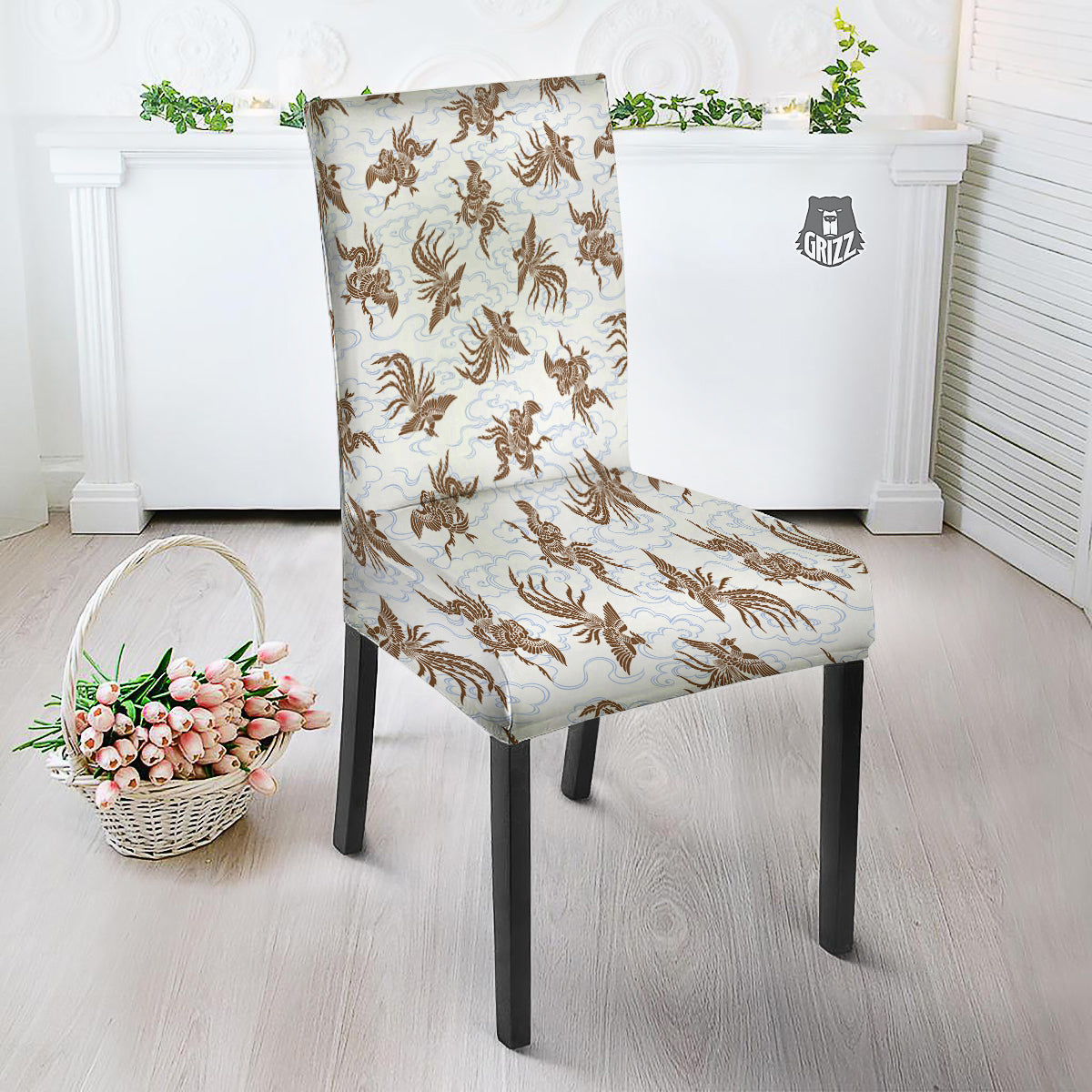 Phoenix Brown Print Pattern Dining Chair Slipcover-grizzshop