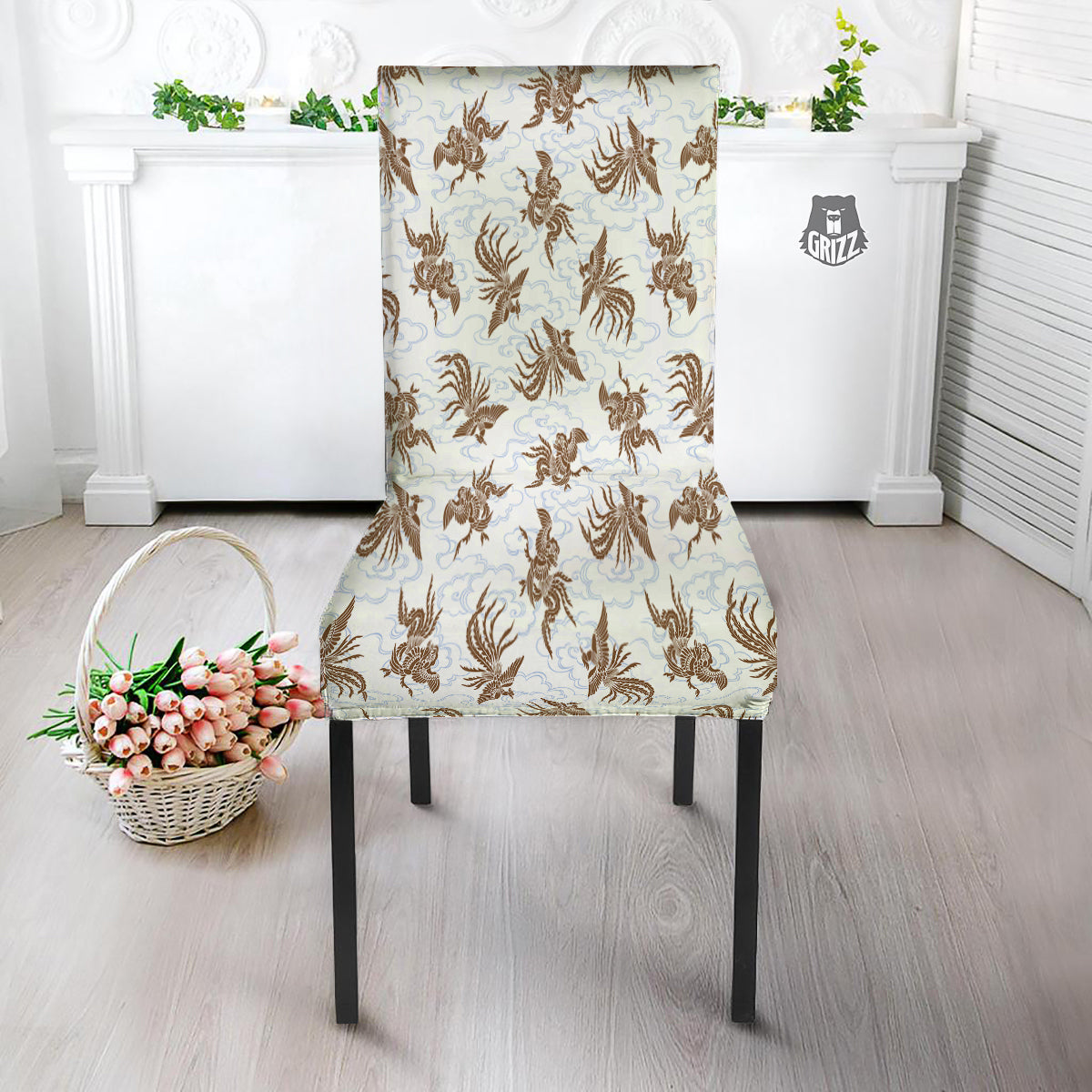 Phoenix Brown Print Pattern Dining Chair Slipcover-grizzshop