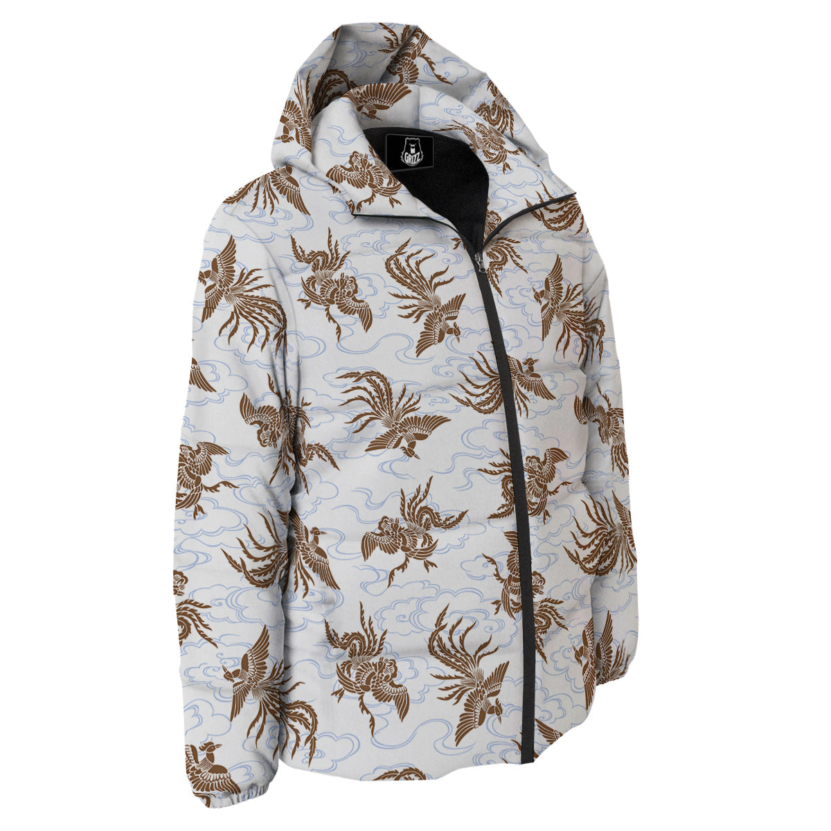 Phoenix Brown Print Pattern Down Jacket-grizzshop