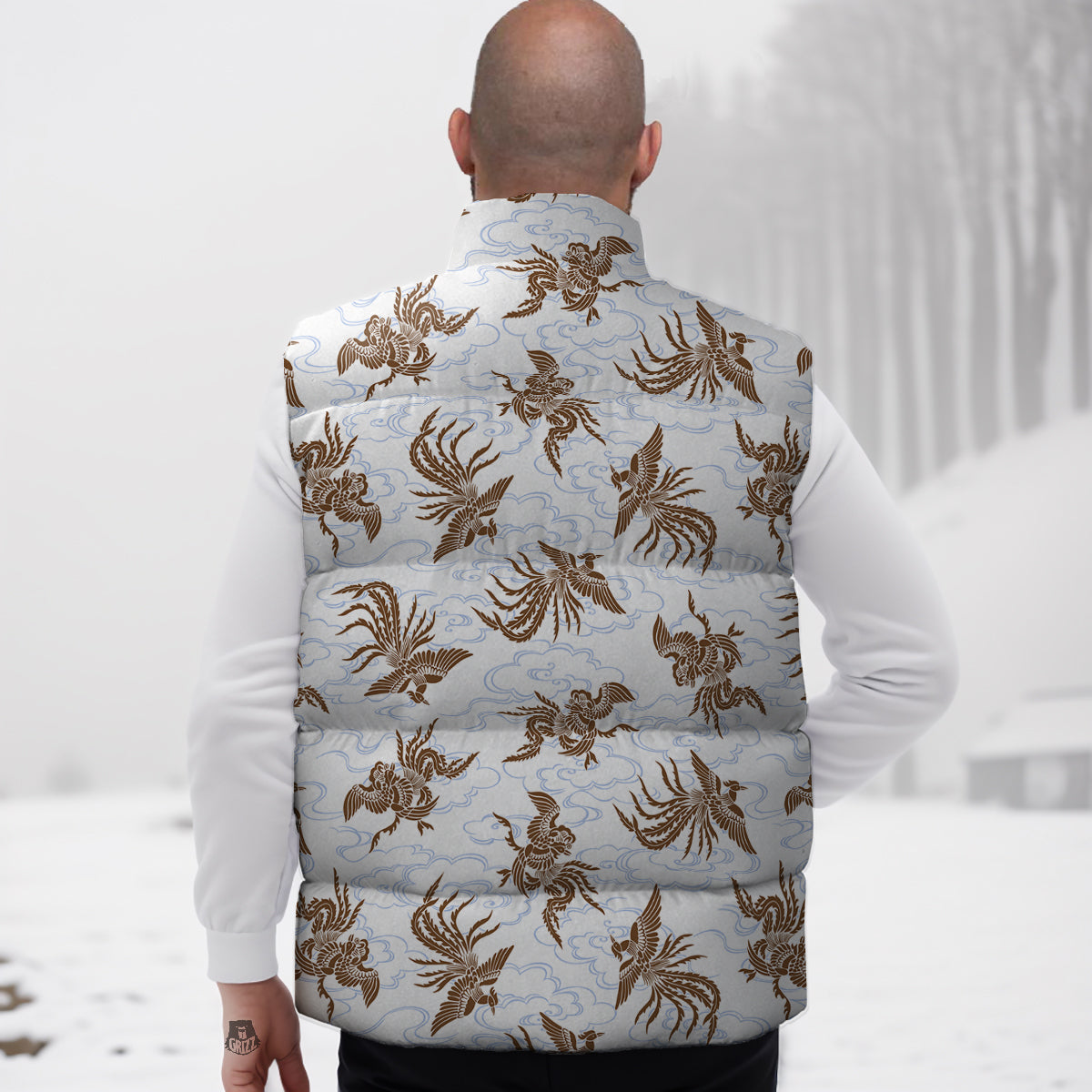 Phoenix Brown Print Pattern Down Vest-grizzshop