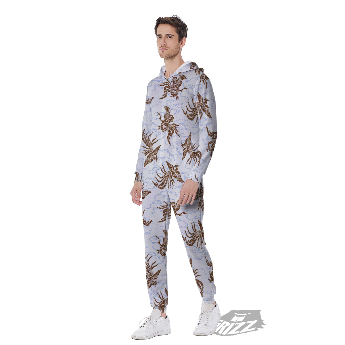Phoenix Brown Print Pattern Men's Jumpsuit-grizzshop