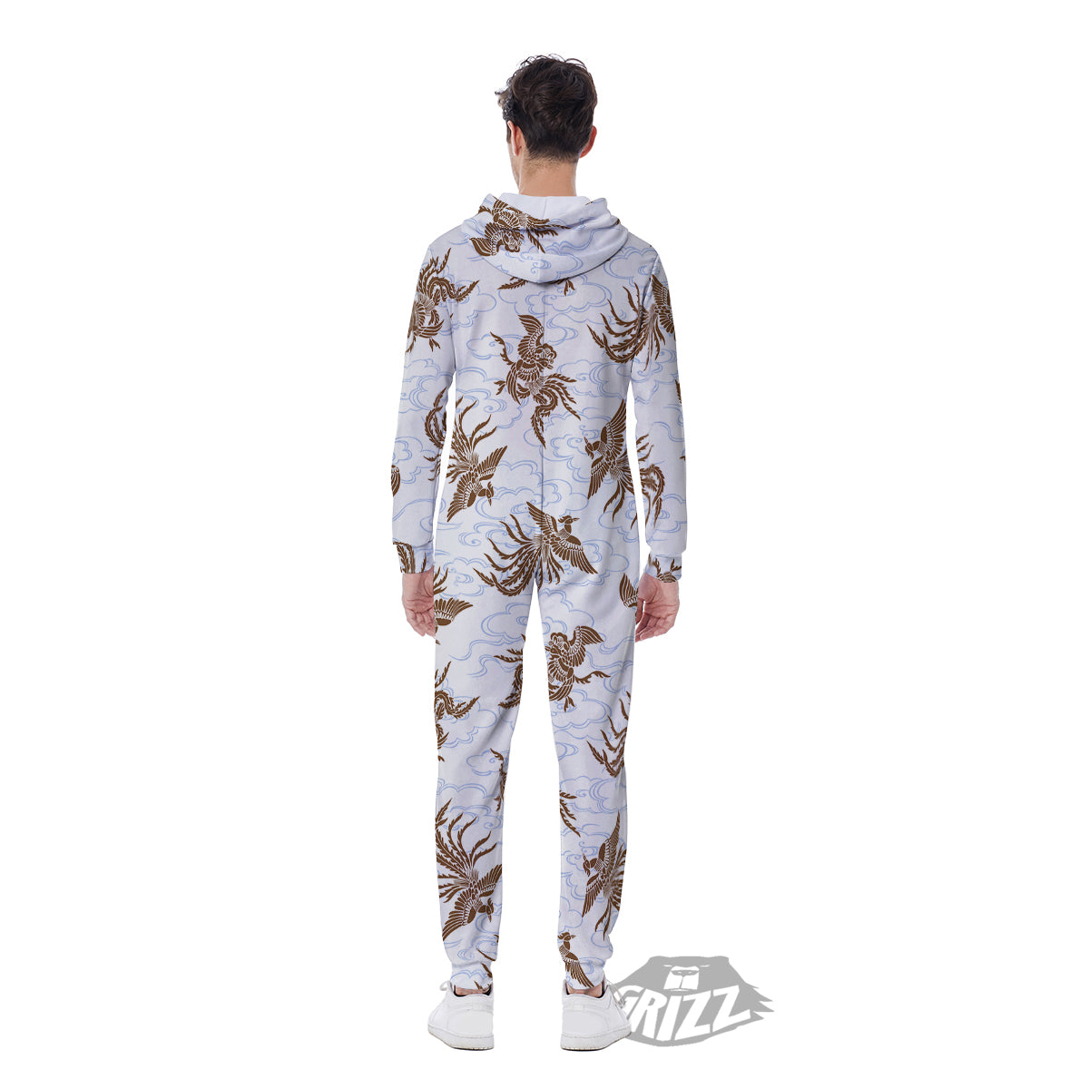 Phoenix Brown Print Pattern Men's Jumpsuit-grizzshop