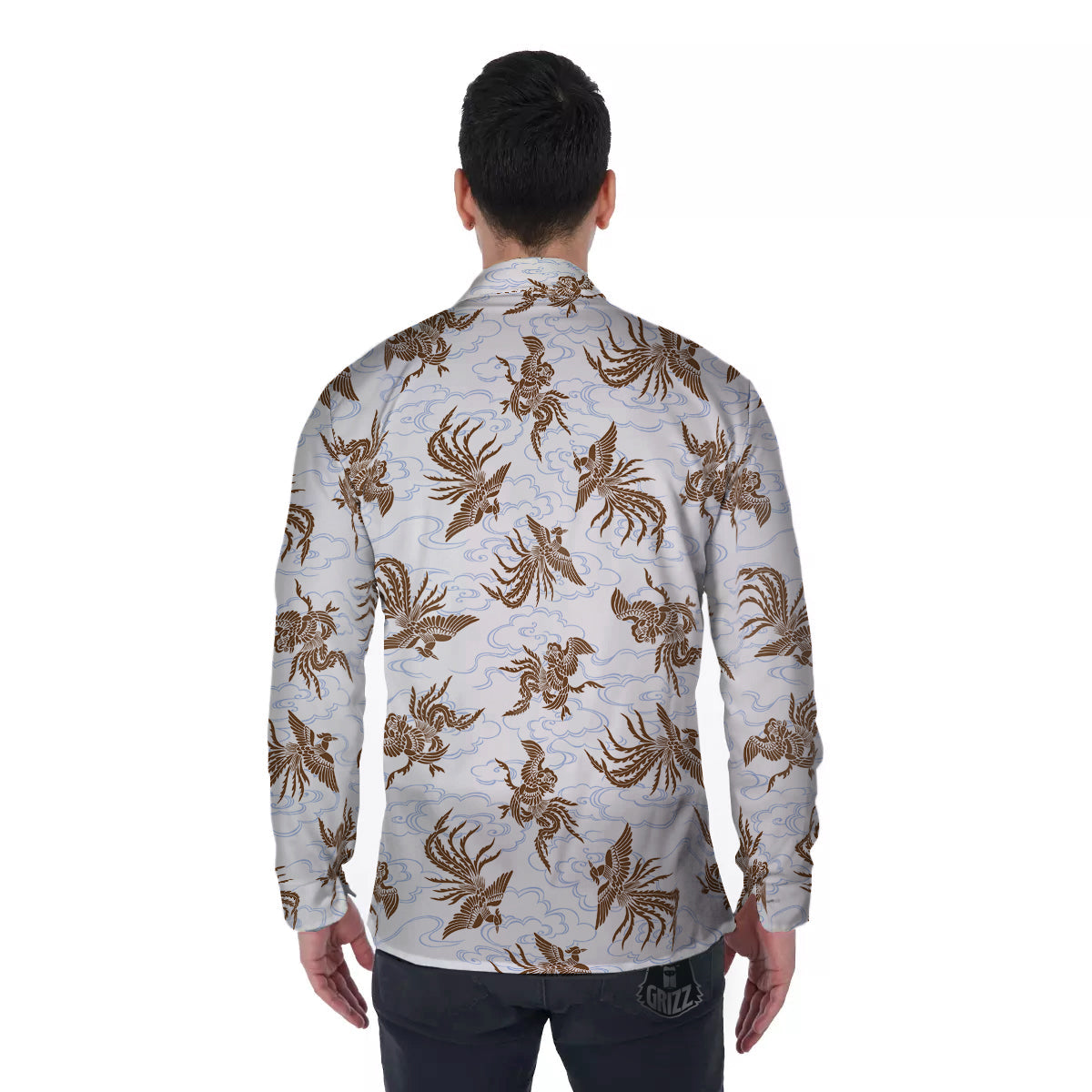 Phoenix Brown Print Pattern Men's Long Sleeve Shirts-grizzshop