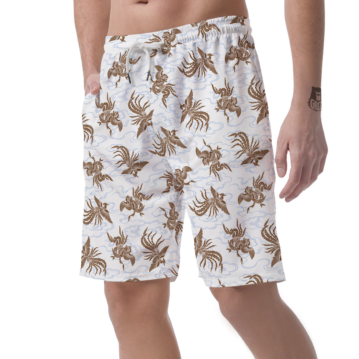 Phoenix Brown Print Pattern Men's Shorts-grizzshop