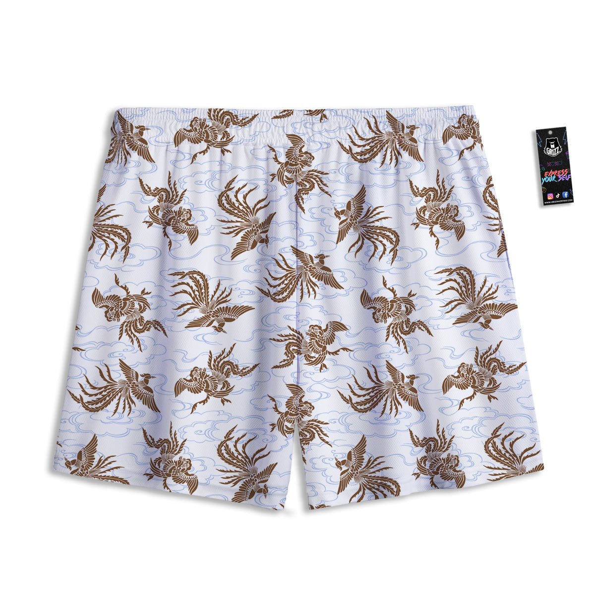Phoenix Brown Print Pattern Mesh Shorts-grizzshop