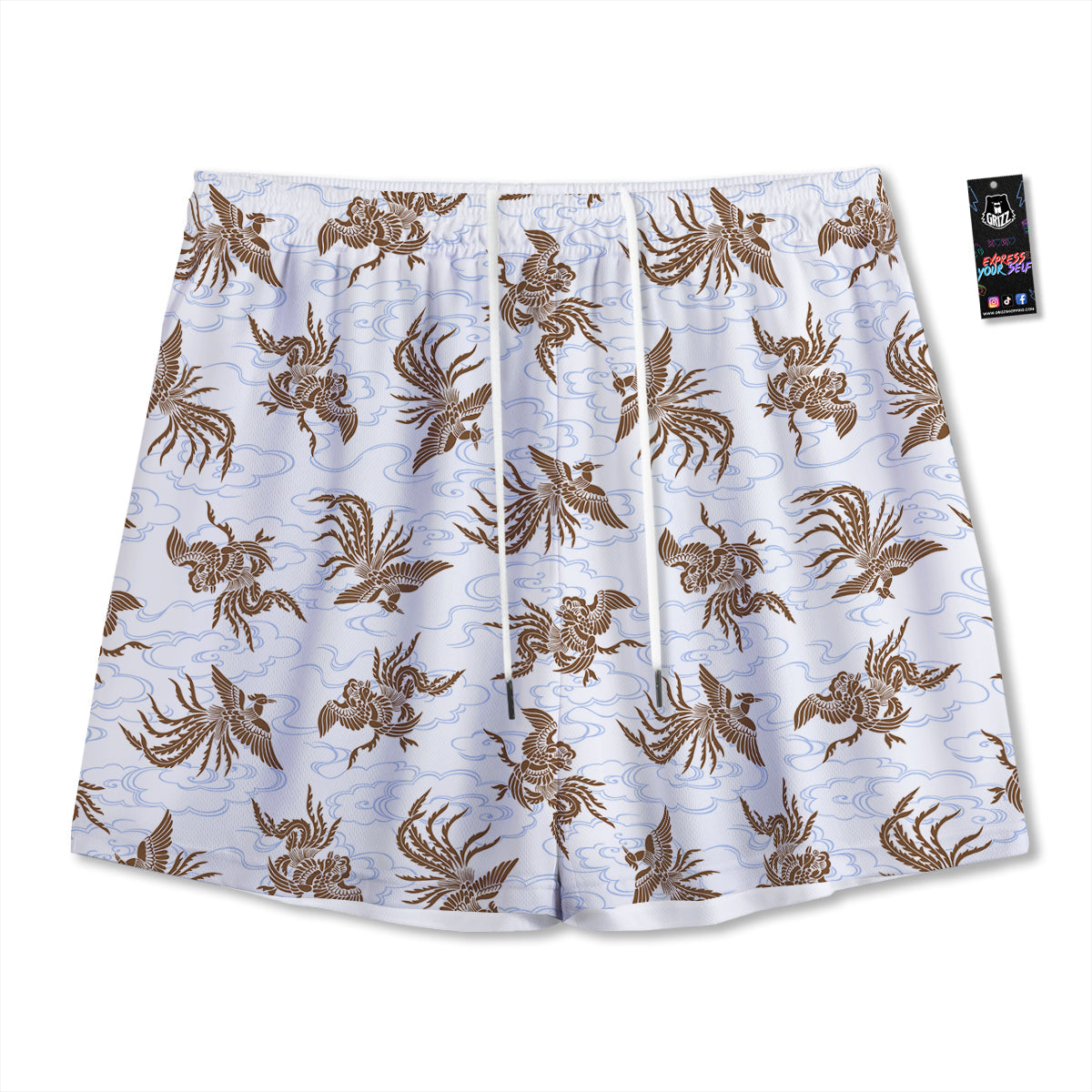 Phoenix Brown Print Pattern Mesh Shorts-grizzshop