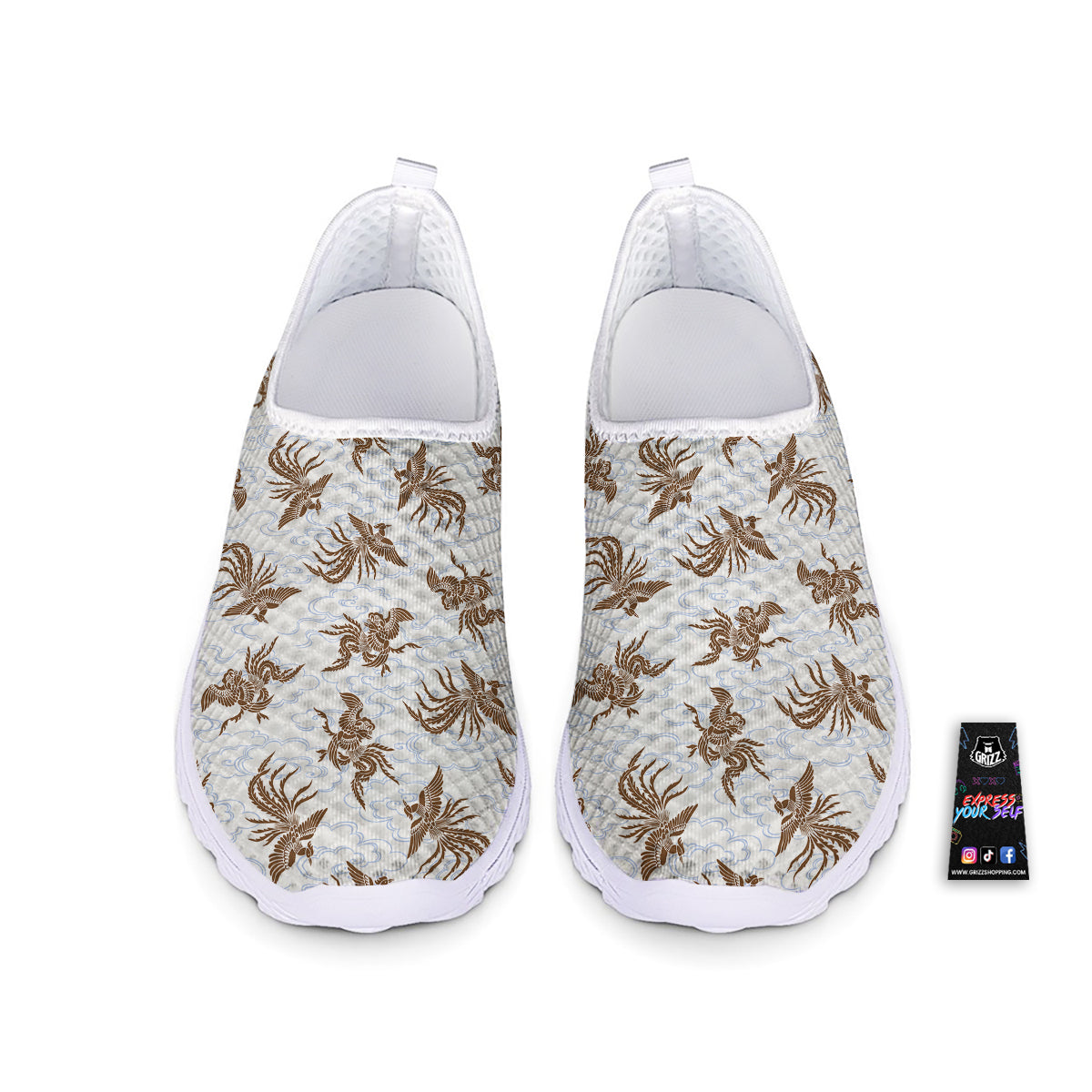 Phoenix Brown Print Pattern Nurse Shoes-grizzshop