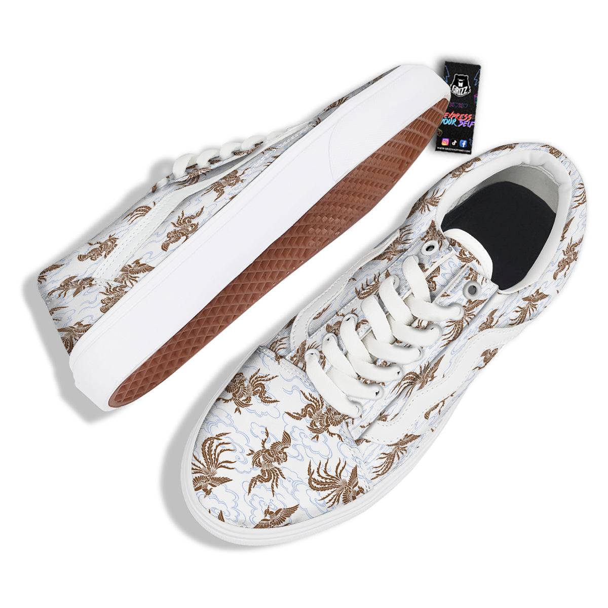 Phoenix Brown Print Pattern Skate Shoes-grizzshop