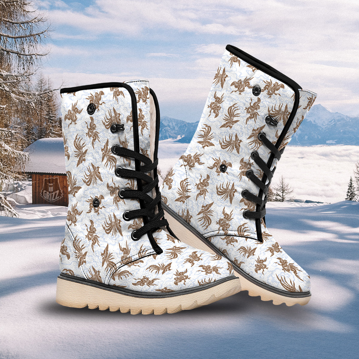 Phoenix Brown Print Pattern Snow Boots-grizzshop