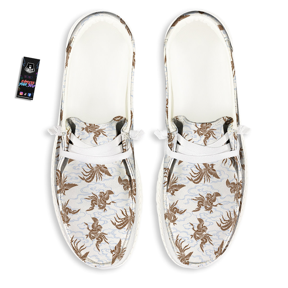 Phoenix Brown Print Pattern White Loafers-grizzshop
