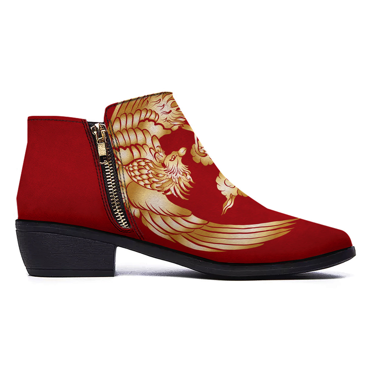 Phoenix Chinese Print Ankle Boots-grizzshop