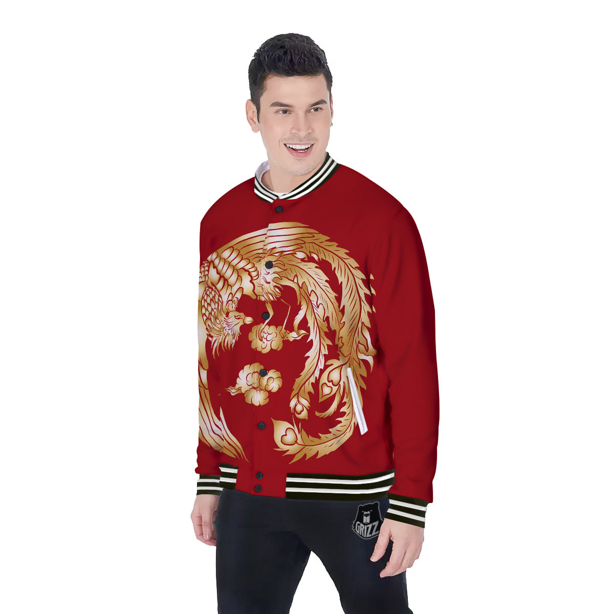 Phoenix Chinese Print Baseball Jacket-grizzshop