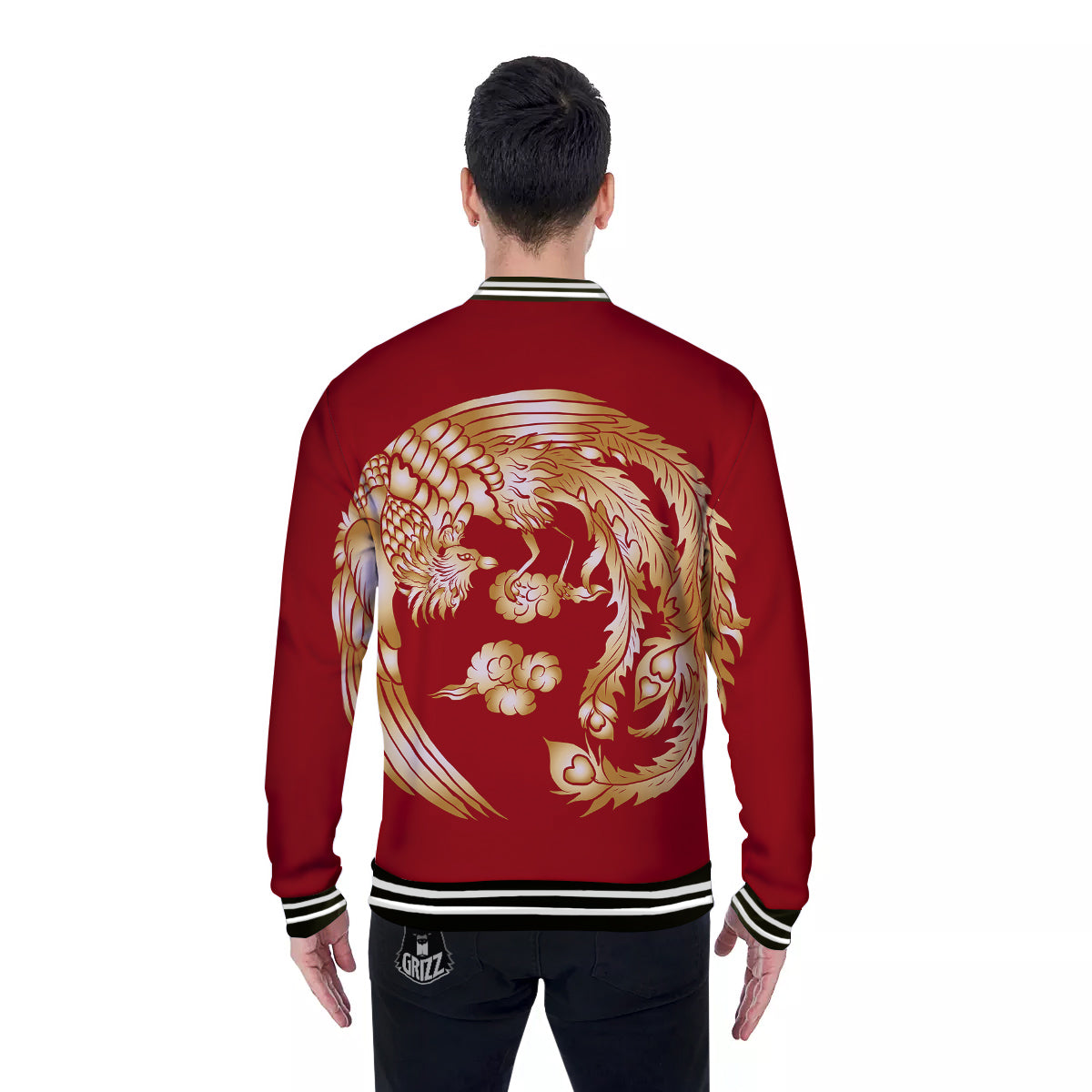 Phoenix Chinese Print Baseball Jacket-grizzshop