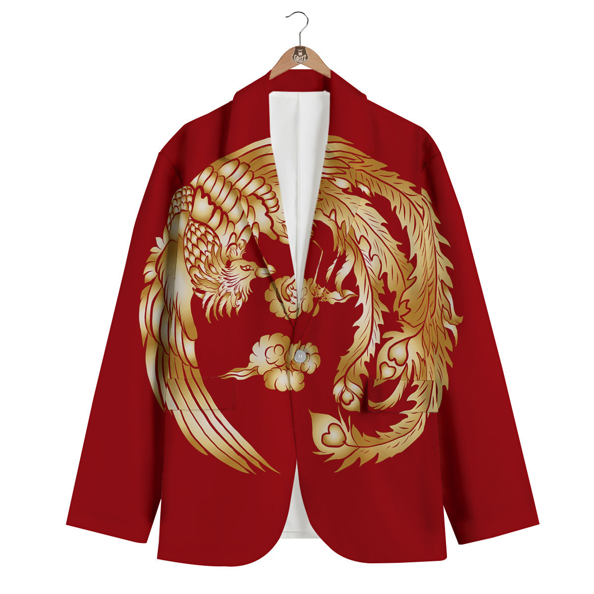 Phoenix Chinese Print Men's Blazer-grizzshop