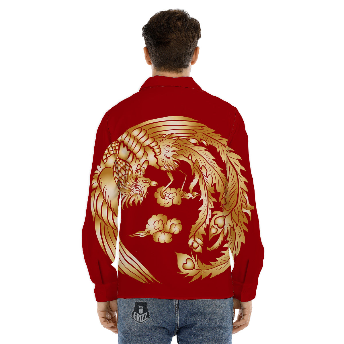 Phoenix Chinese Print Men's Dress Shirts-grizzshop