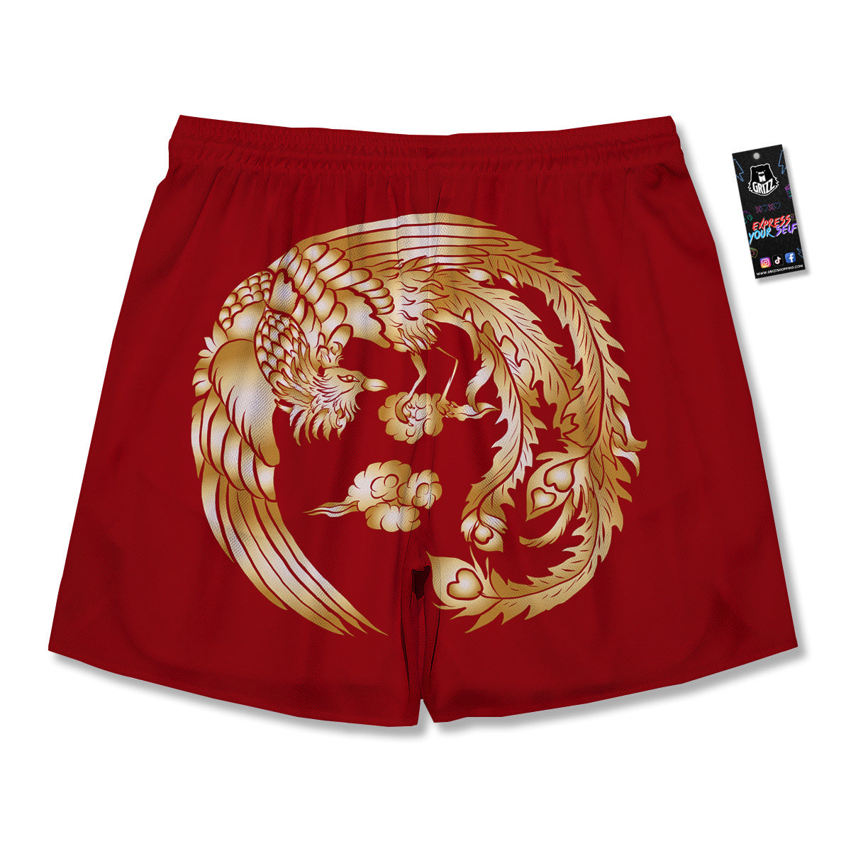 Phoenix Chinese Print Men's Running Shorts-grizzshop