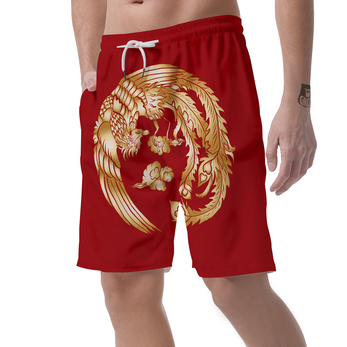 Phoenix Chinese Print Men's Shorts-grizzshop