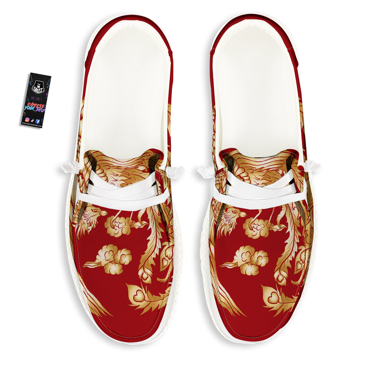 Phoenix Chinese Print White Loafers-grizzshop