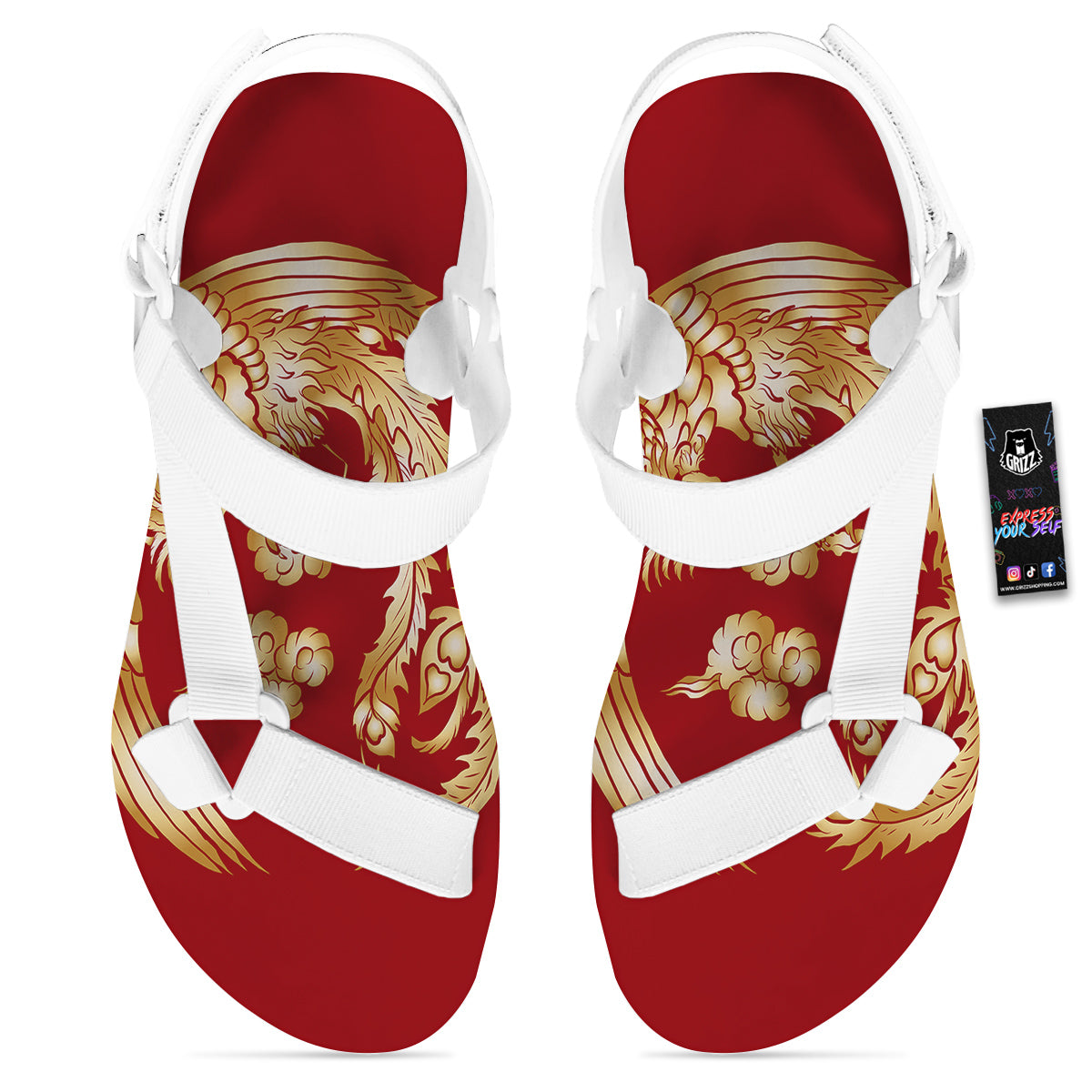 Phoenix Chinese Print White Open Toe Sandals-grizzshop