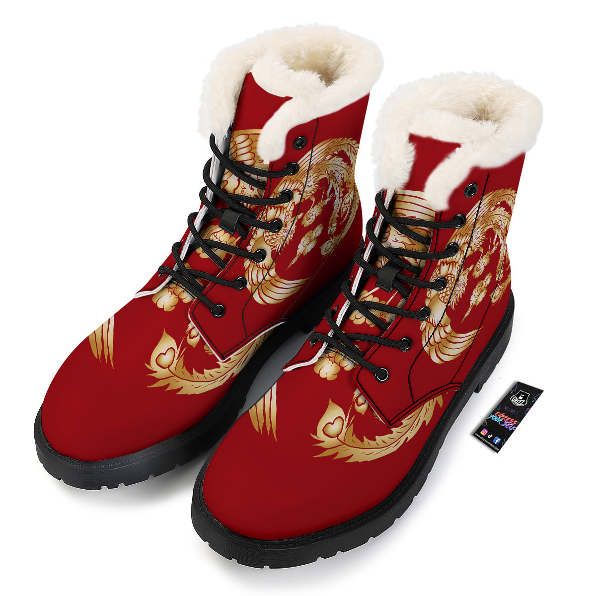 Phoenix Chinese Print Winter Boots-grizzshop