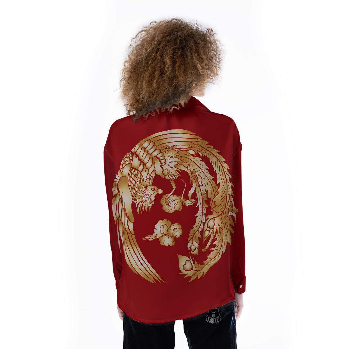 Phoenix Chinese Print Women's Long Sleeve Shirts-grizzshop