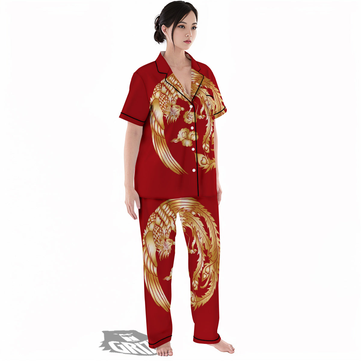 Phoenix Chinese Print Women's Pajamas Set-grizzshop
