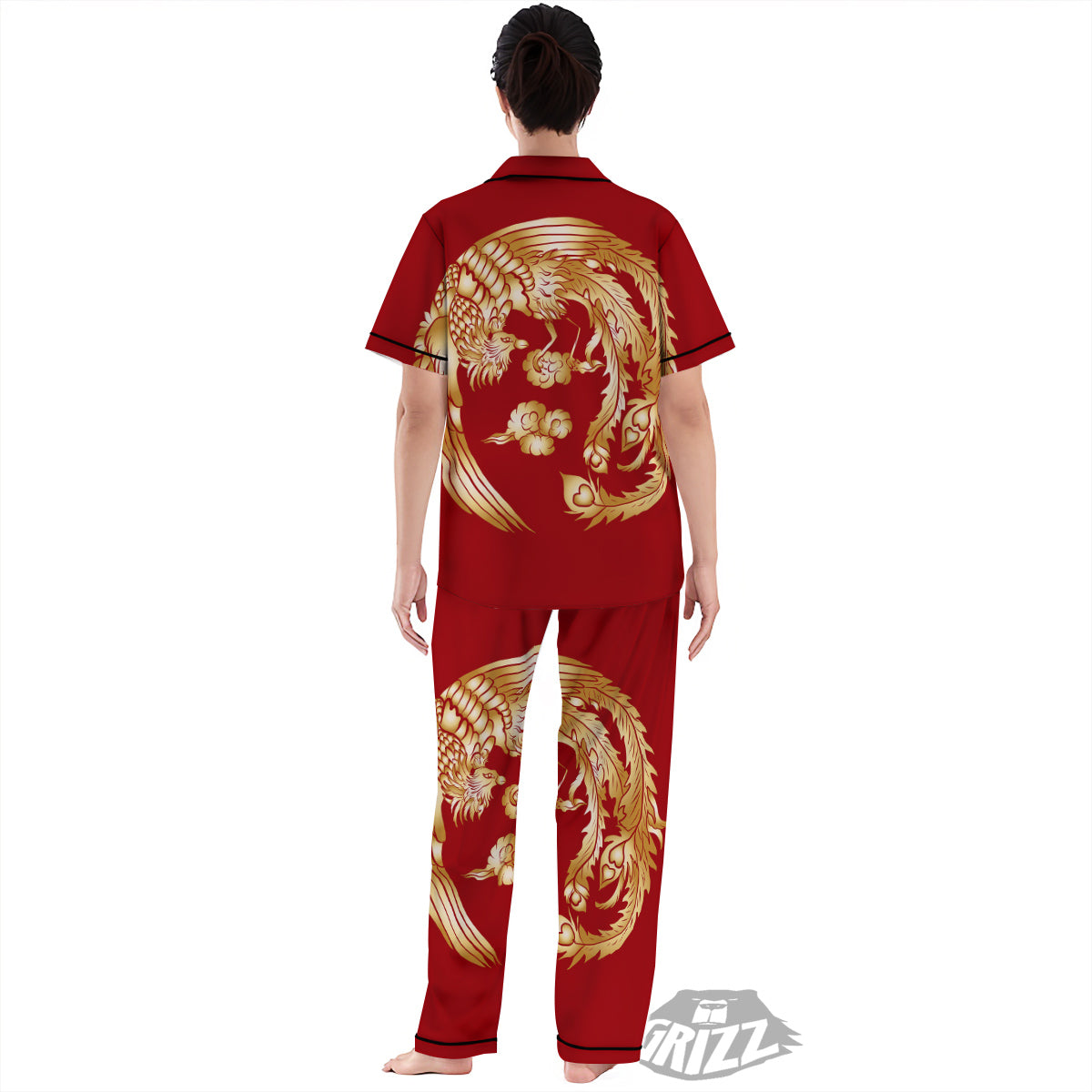 Phoenix Chinese Print Women's Pajamas Set-grizzshop