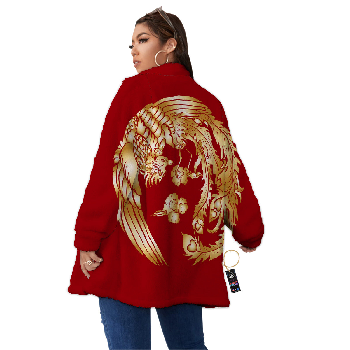 Phoenix Chinese Print Women's Sherpa Jacket-grizzshop