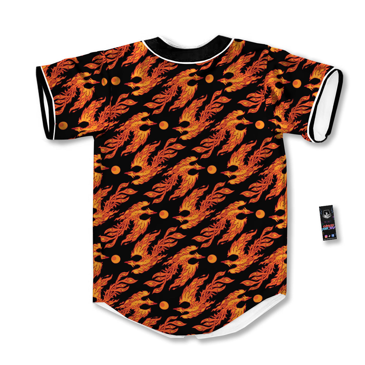 Phoenix Fire On Black Print Pattern Baseball Jersey-grizzshop