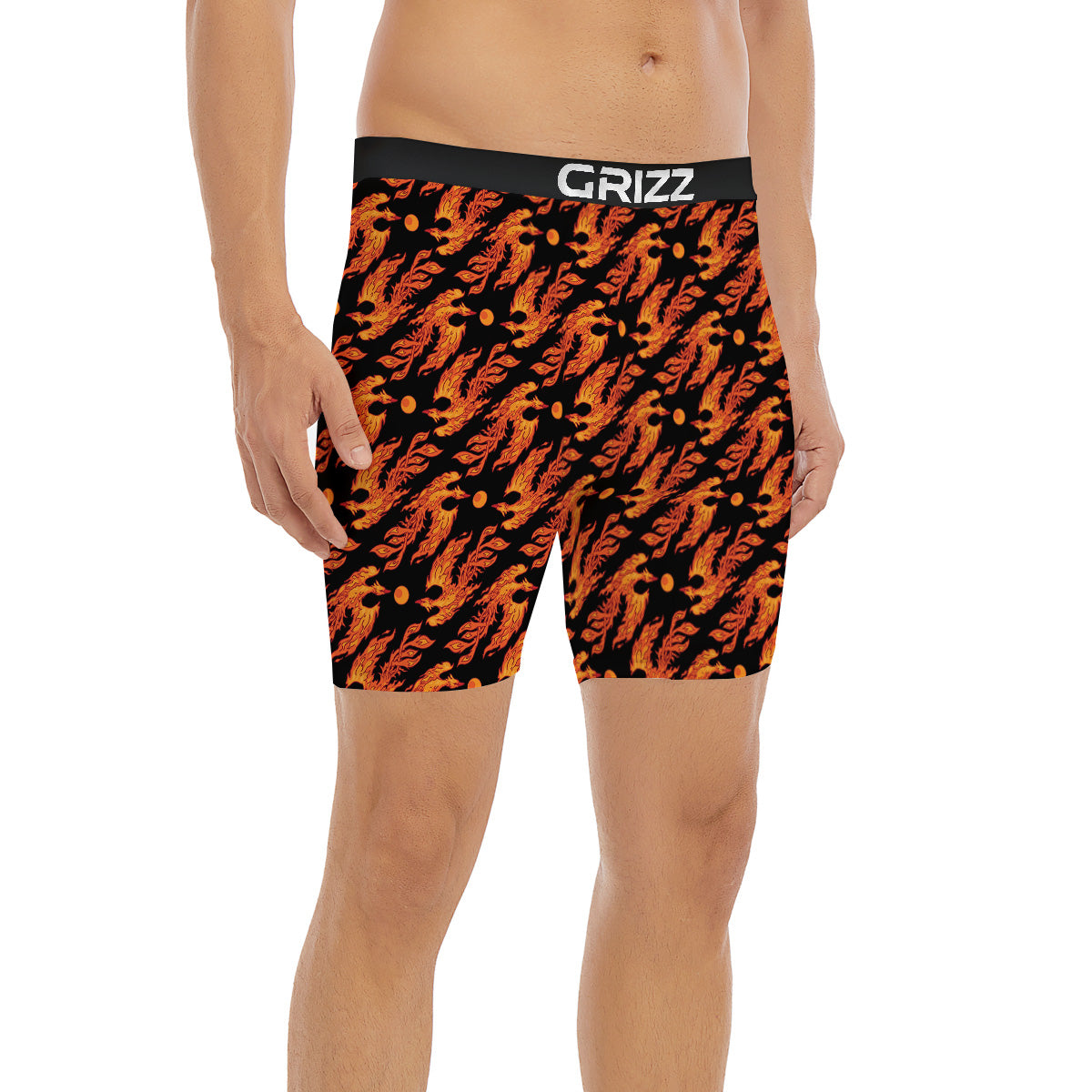 Phoenix Fire On Black Print Pattern Boxer Briefs-grizzshop