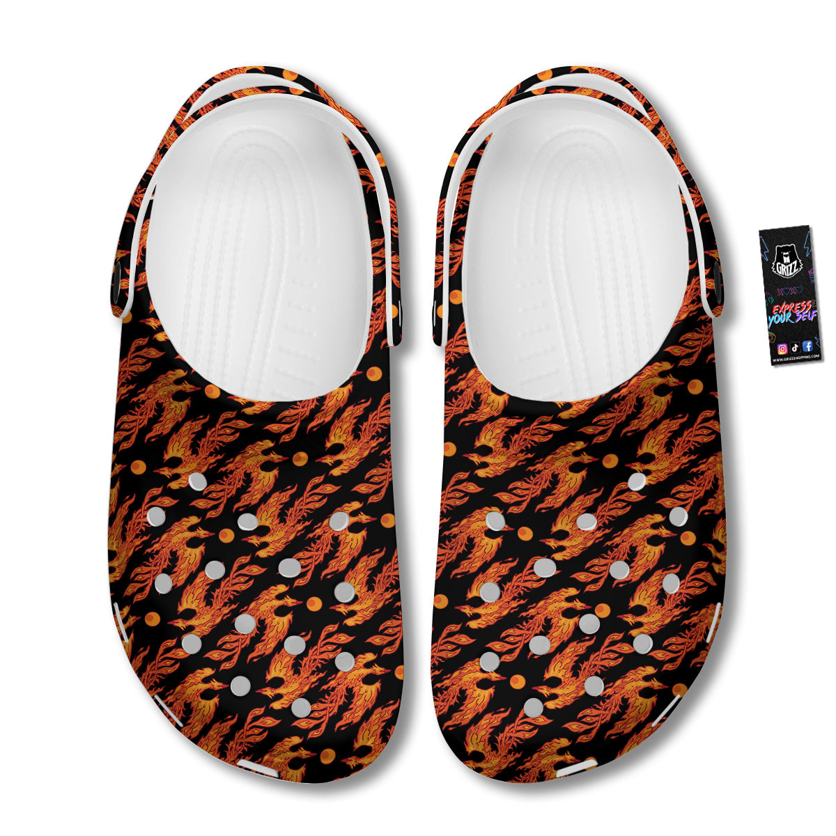 Phoenix Fire On Black Print Pattern Clog-grizzshop